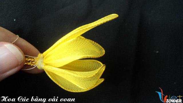 Làm hoa cúc đại đoá bằng vải voan - bước 6